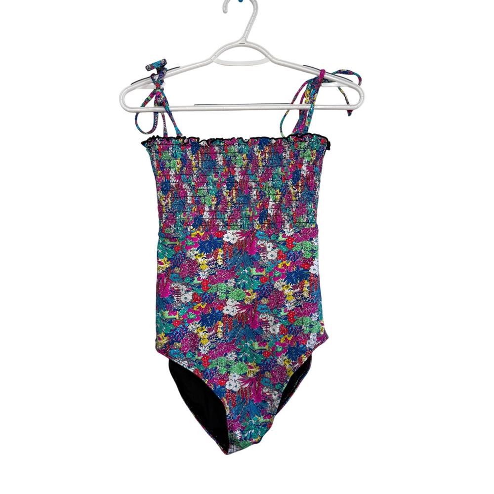 Beach Joy‎ Retro Floral Smocked One Piece Swim suit Womens Medium Beach Coastal
